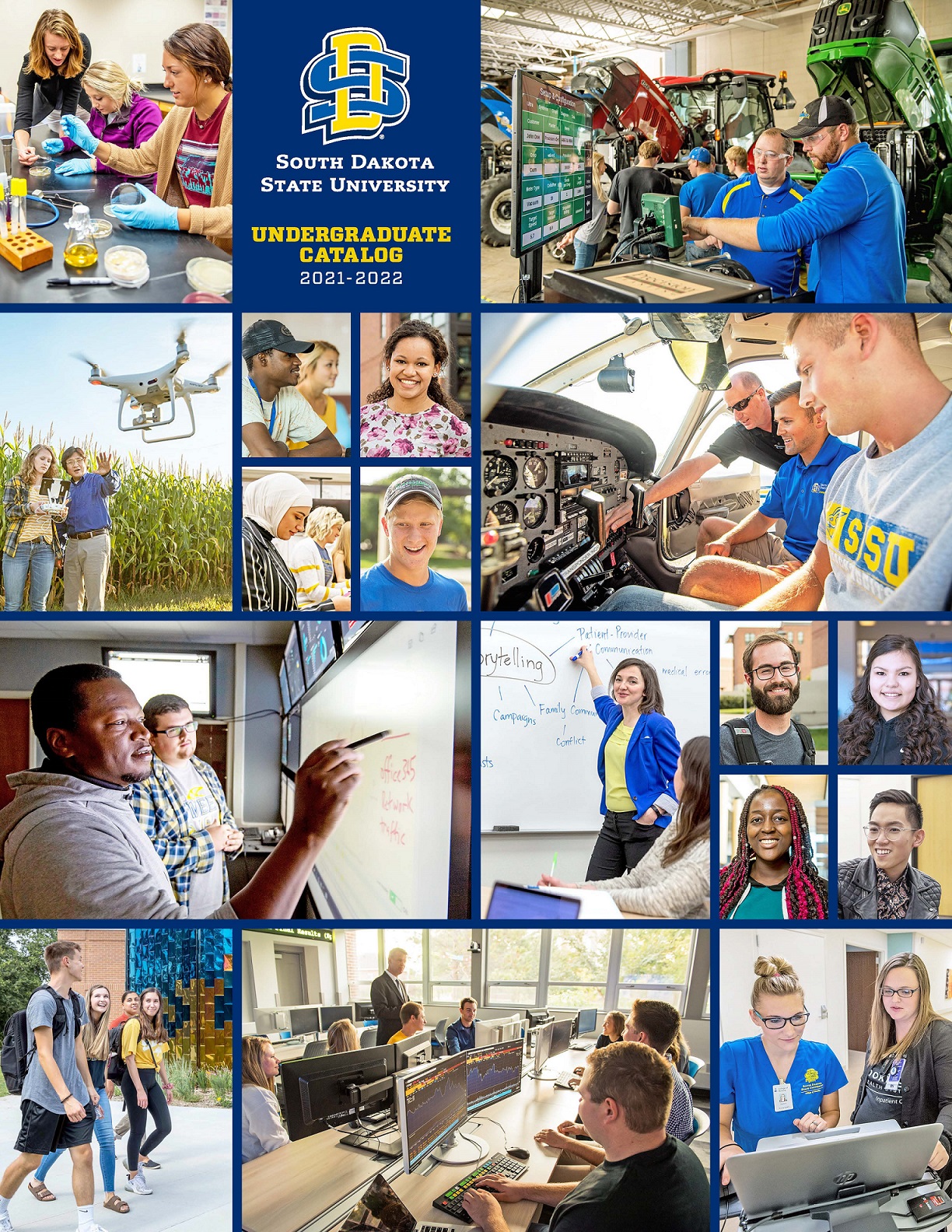2021-2022 Undergraduate Catalog Cover - various views of students and faculty across campus in classrooms.